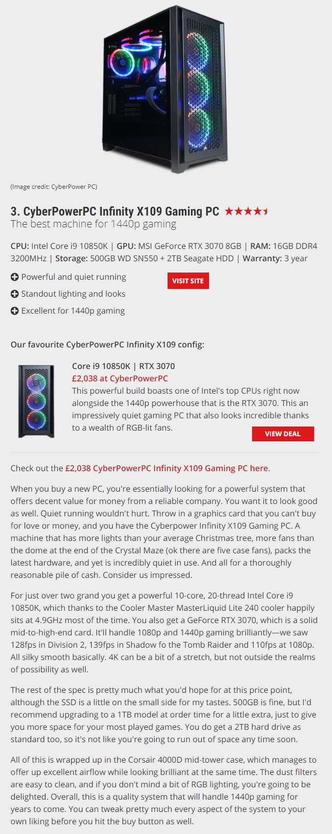 3rd Best Gaming PC Award