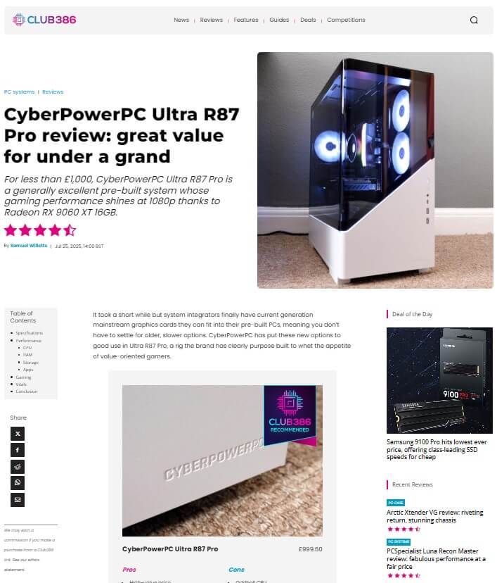 Club 386 Recommended Award