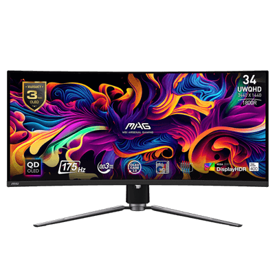 34" MSI MAG 341CQP QD-OLED 0.03MS 175Hz UWQHD 1440P HDMI / DP / USB Curved QD-OLED & Adaptive-Sync Monitor