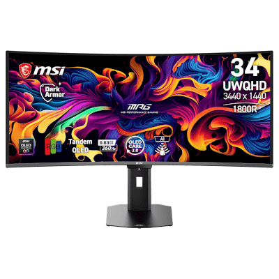 MSI 34" MPG 341CQR QD-OLED X36 0.03MS 360Hz WQHD 1440P Curved QD-OLED G-Sync Compatible & FreeSync Premium Pro Monitor