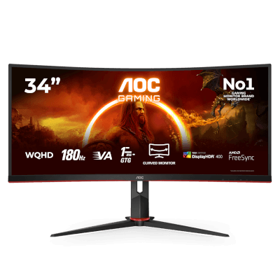 AOC 34" AGON CU34G2XP/BK 1MS 180Hz WQHD 1440P Curved Fast VA Adaptive Sync & Freesync Premium Monitor