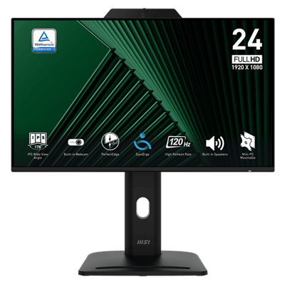 23.8" MSI PRO MP242PMG 1MS 120Hz FHD 1080P HDMI / DP Flat IPS & Adaptive-Sync Monitor w/ Built-In Webcam