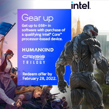 Get a copy of Intel Gamer Days Bundle - Digital Code when you purchase desktop or laptop with select Intel 10th or 11th Gen i5 or above CPU (offer cannot combine with any other Intel bundle)