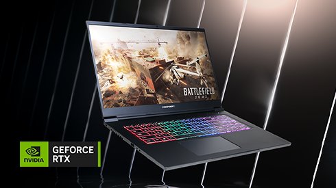 A GeForce RTX 30 series gaming laptop with Battlefield 2042 on the monitor.